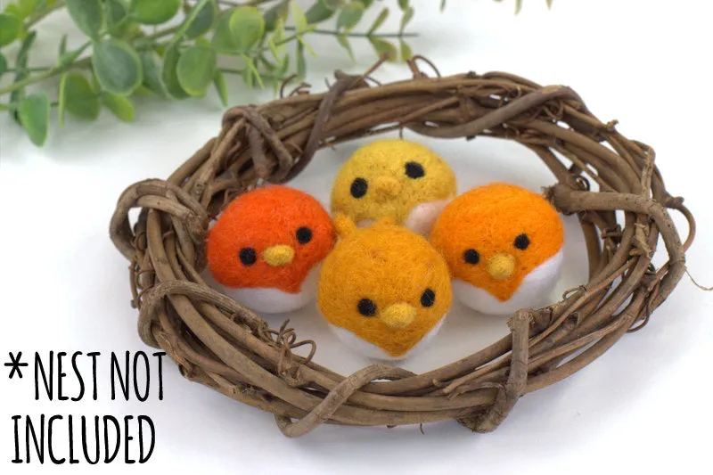 Fall Bird Chick Felt Shapes- SET OF 4- Oranges & Gold