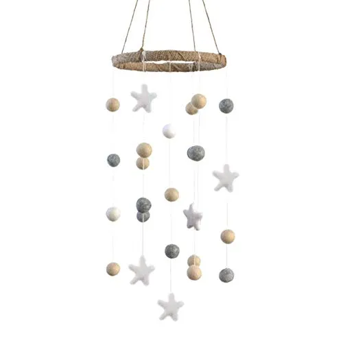 Felt Ball & Star Nursery Mobile- Neutral Almond, Gray- SMALL