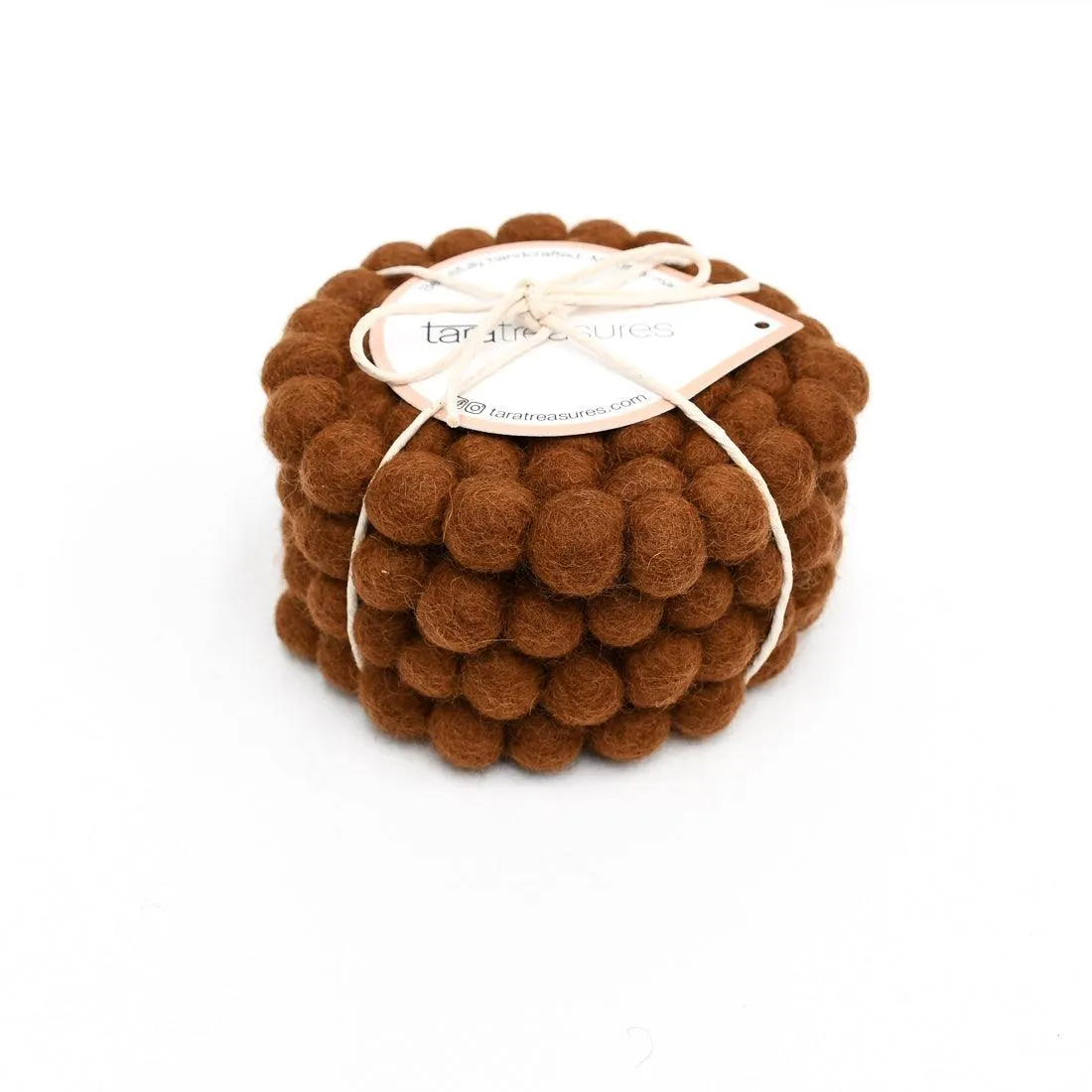 Felt Ball Cup Coasters - Chestnut Brown Bundle of 4