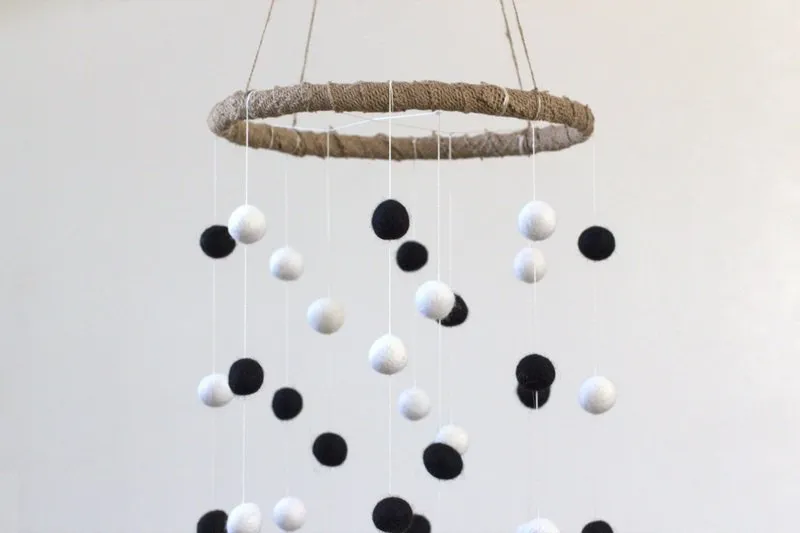 Felt Ball Nursery Mobile- Black & White- LARGE