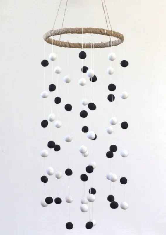 Felt Ball Nursery Mobile- Black & White- LARGE