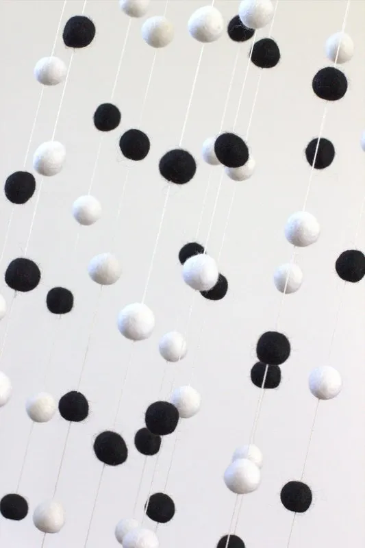 Felt Ball Nursery Mobile- Black & White- LARGE