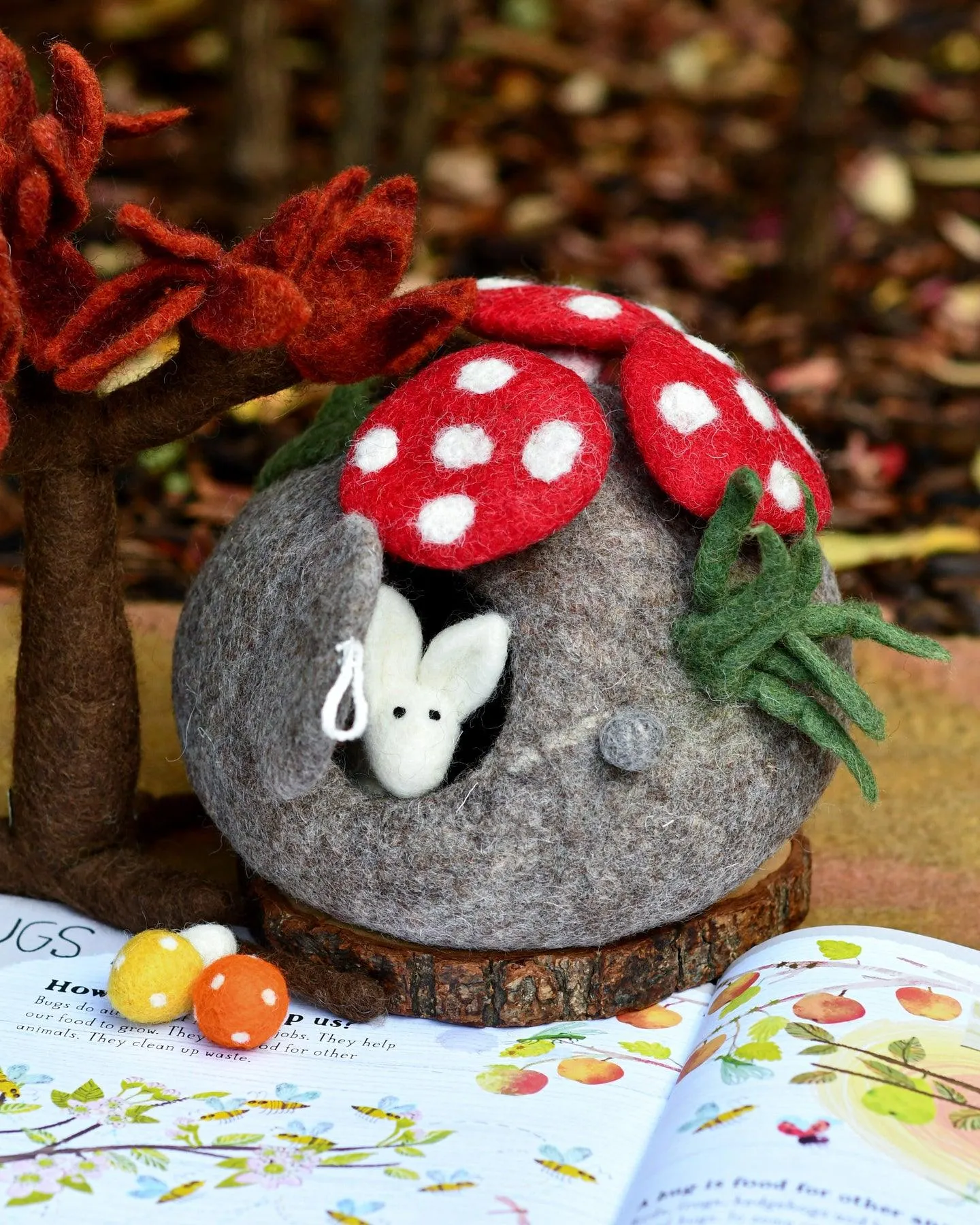 Felt Fairy Toadstool House with Rabbit Toy