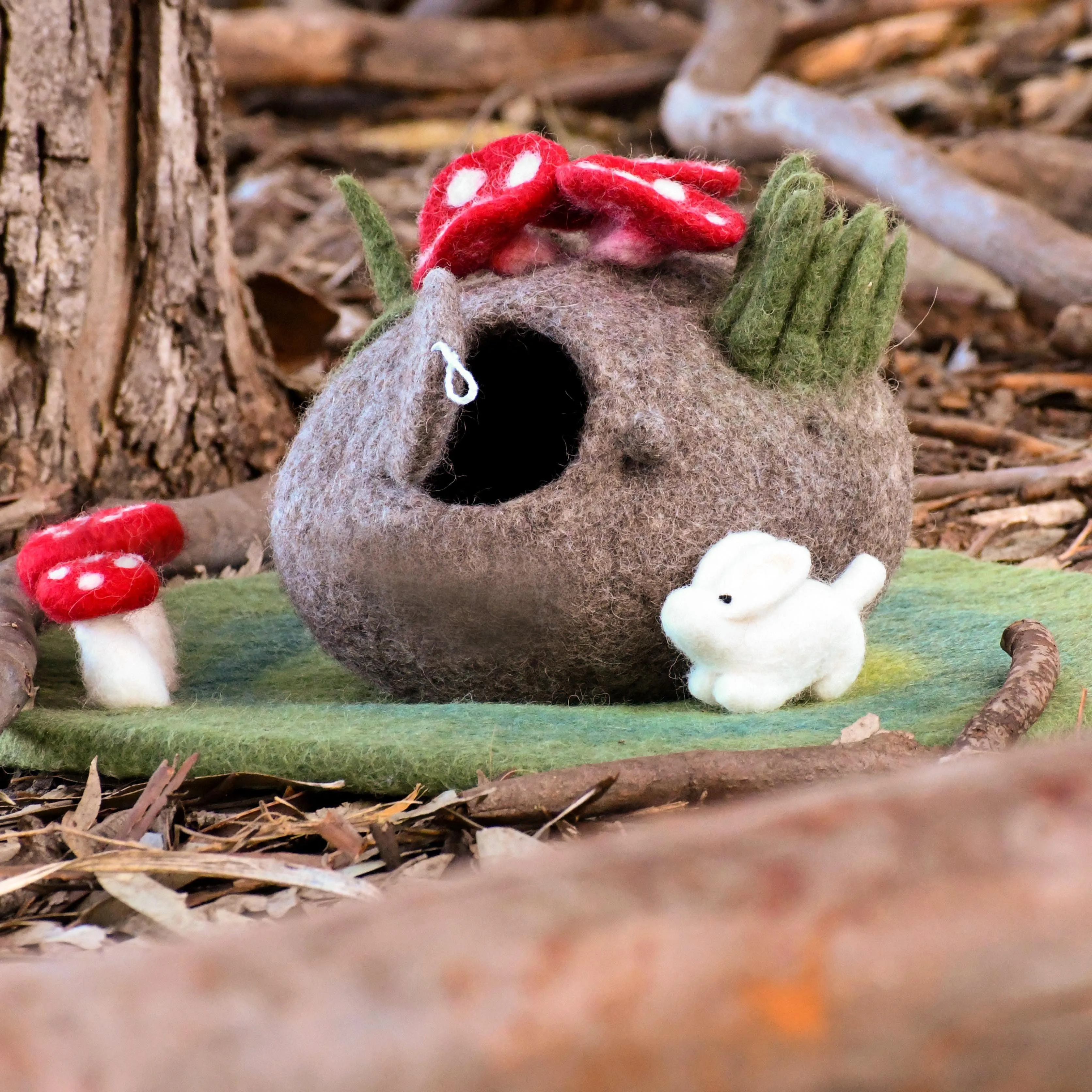 Felt Fairy Toadstool House with Rabbit Toy