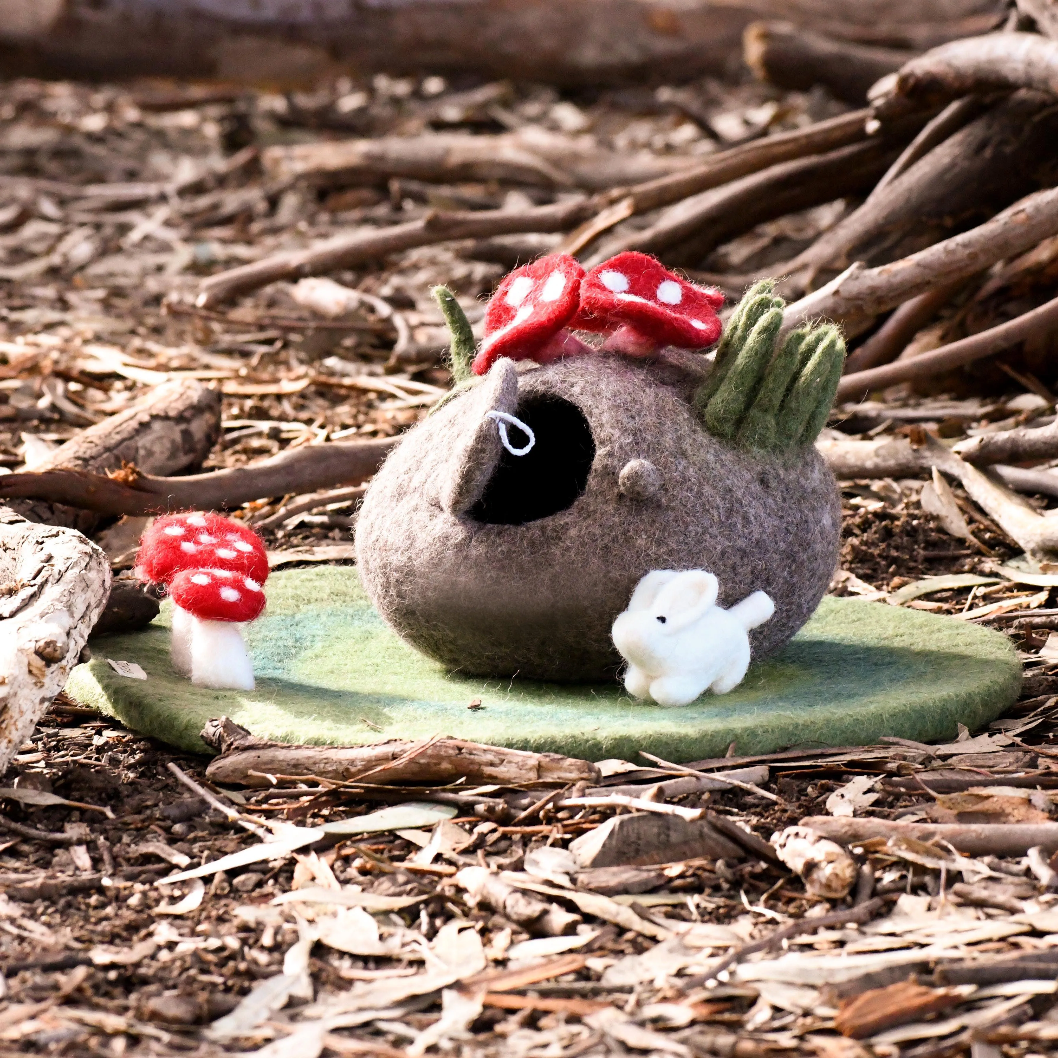 Felt Fairy Toadstool House with Rabbit Toy