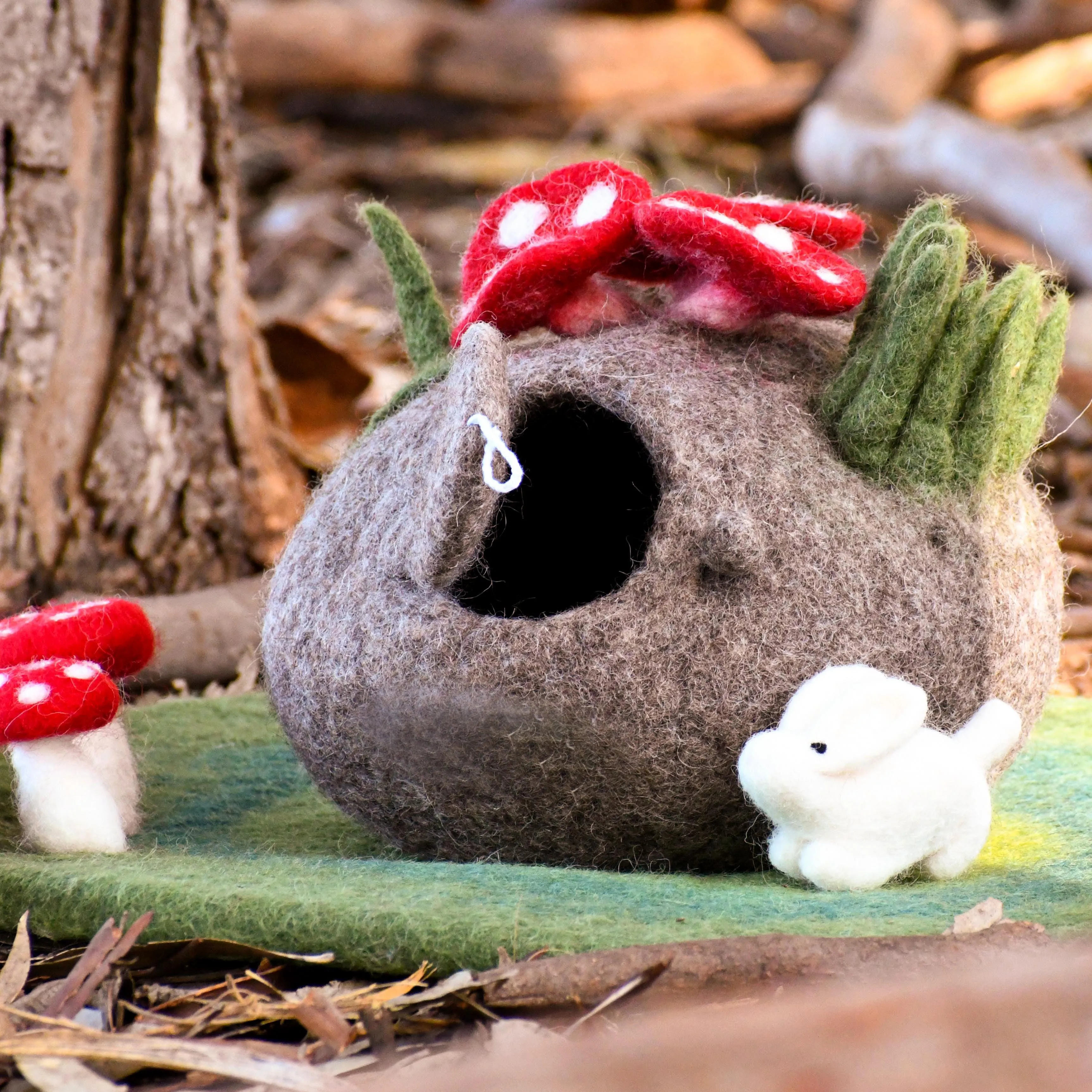 Felt Fairy Toadstool House with Rabbit Toy