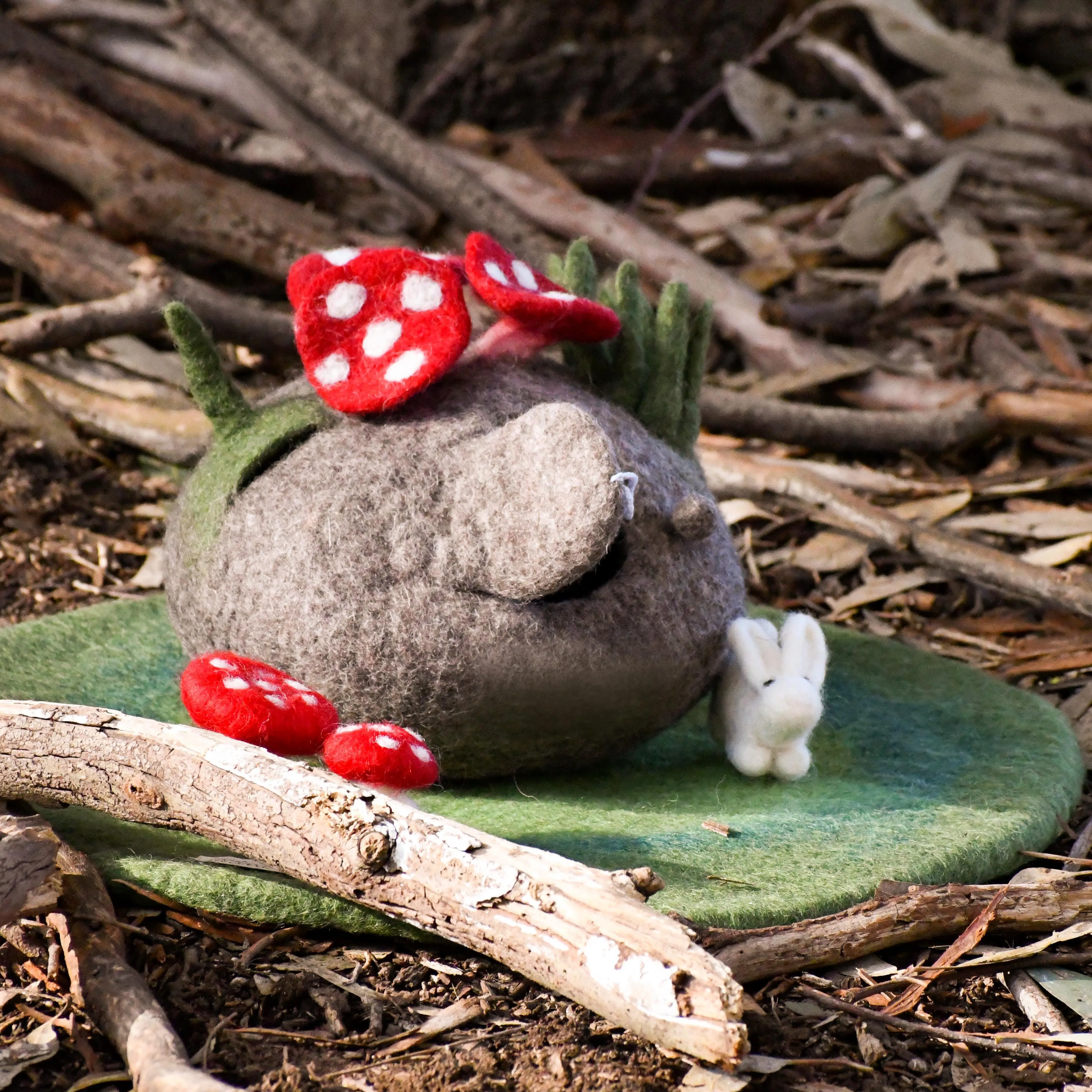 Felt Fairy Toadstool House with Rabbit Toy