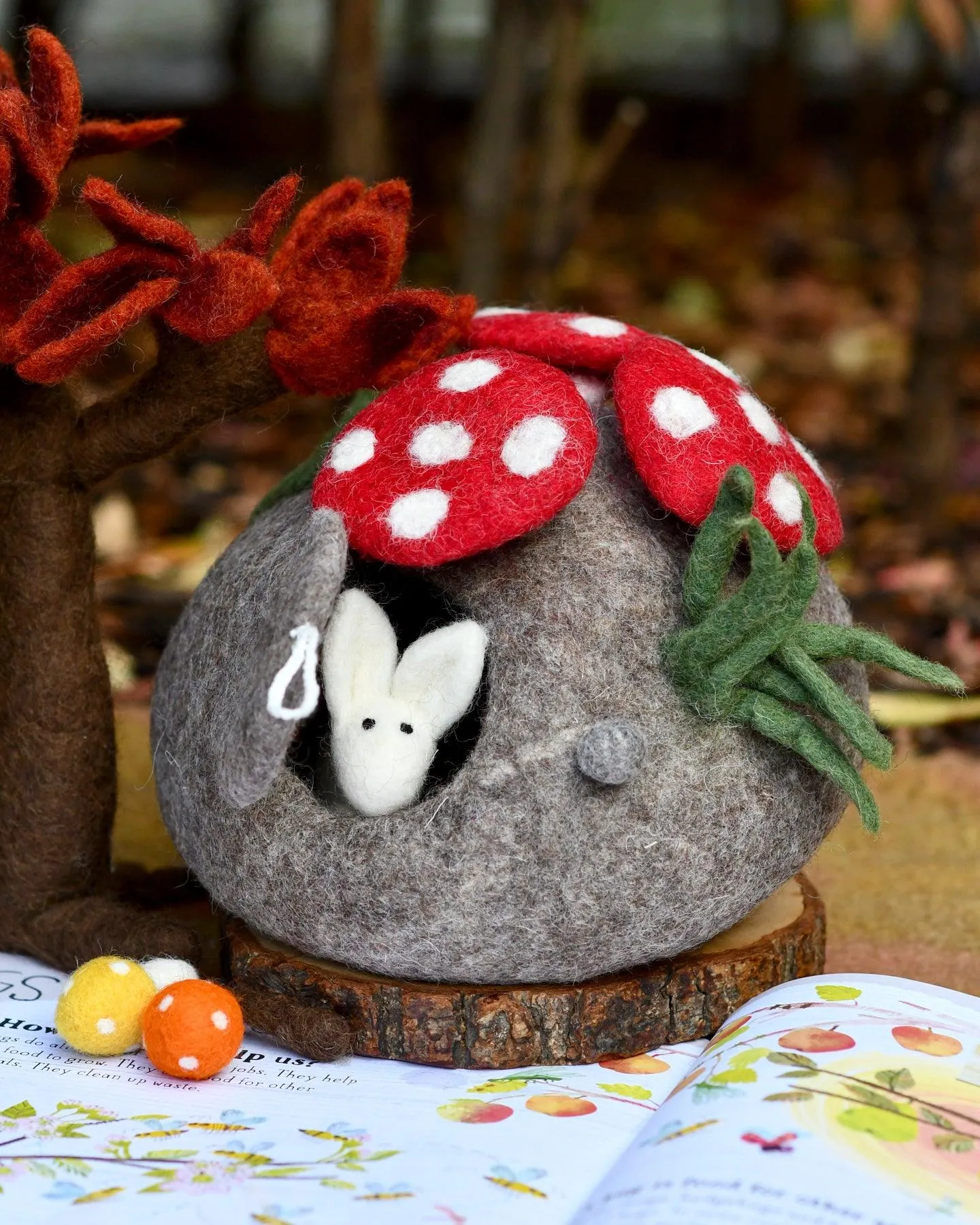 Felt Fairy Toadstool House with Rabbit Toy