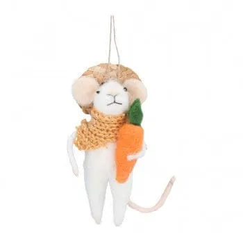 Felt Farmer Mouse with Straw Hat & Carrot Easter Tree Decoration