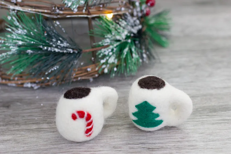 Felt Hot Cocoa Mugs- SET OF 2- Candy Cane & Tree