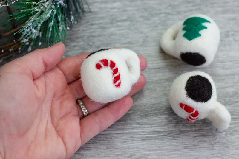 Felt Hot Cocoa Mugs- SET OF 2- Candy Cane & Tree