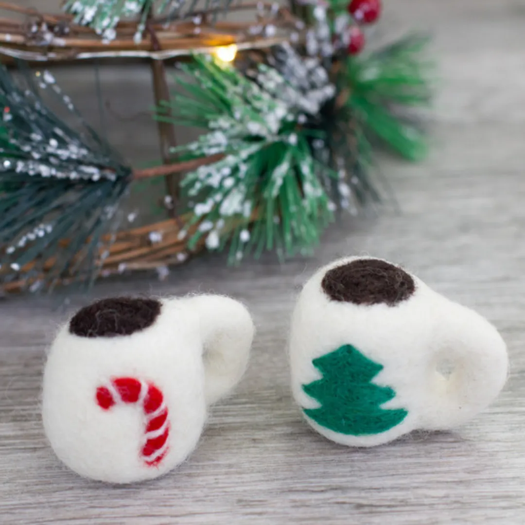 Felt Hot Cocoa Mugs- SET OF 2- Candy Cane & Tree