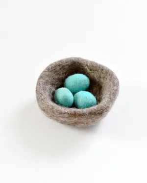 Felt Nest with 3 Blue Robin Eggs