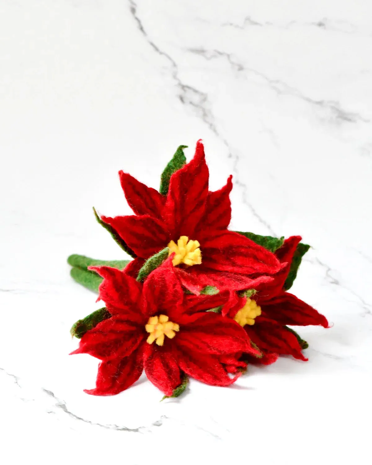 Felt Red Poinsettia Flowers (Set of 3 stems)