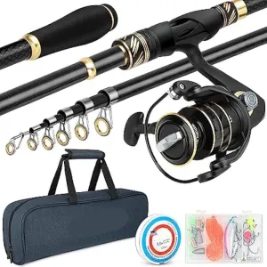 Fishing Rod and Reel Combo, Telescopic Fishing Rod Kit with Spinning Reel