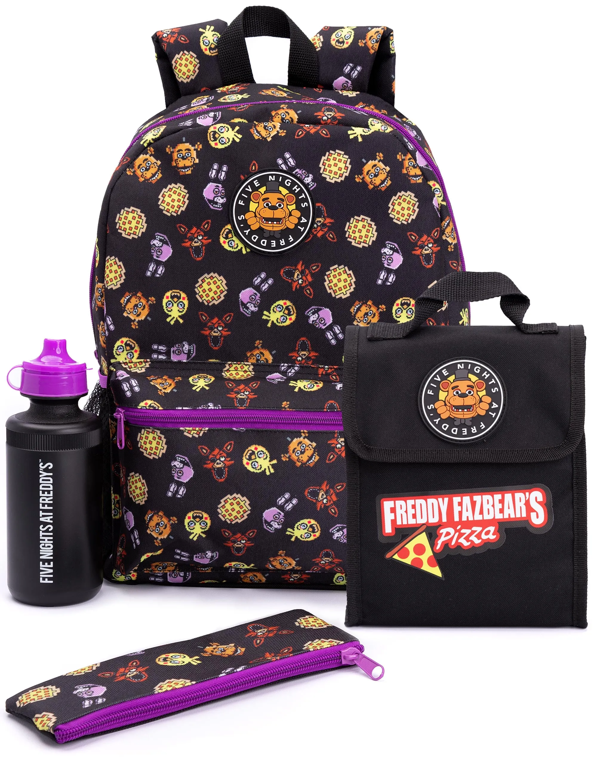 Five Nights At Freddy's Back Pack Set 4 Piece Printed Boys Black 4 Piece Backpack Set