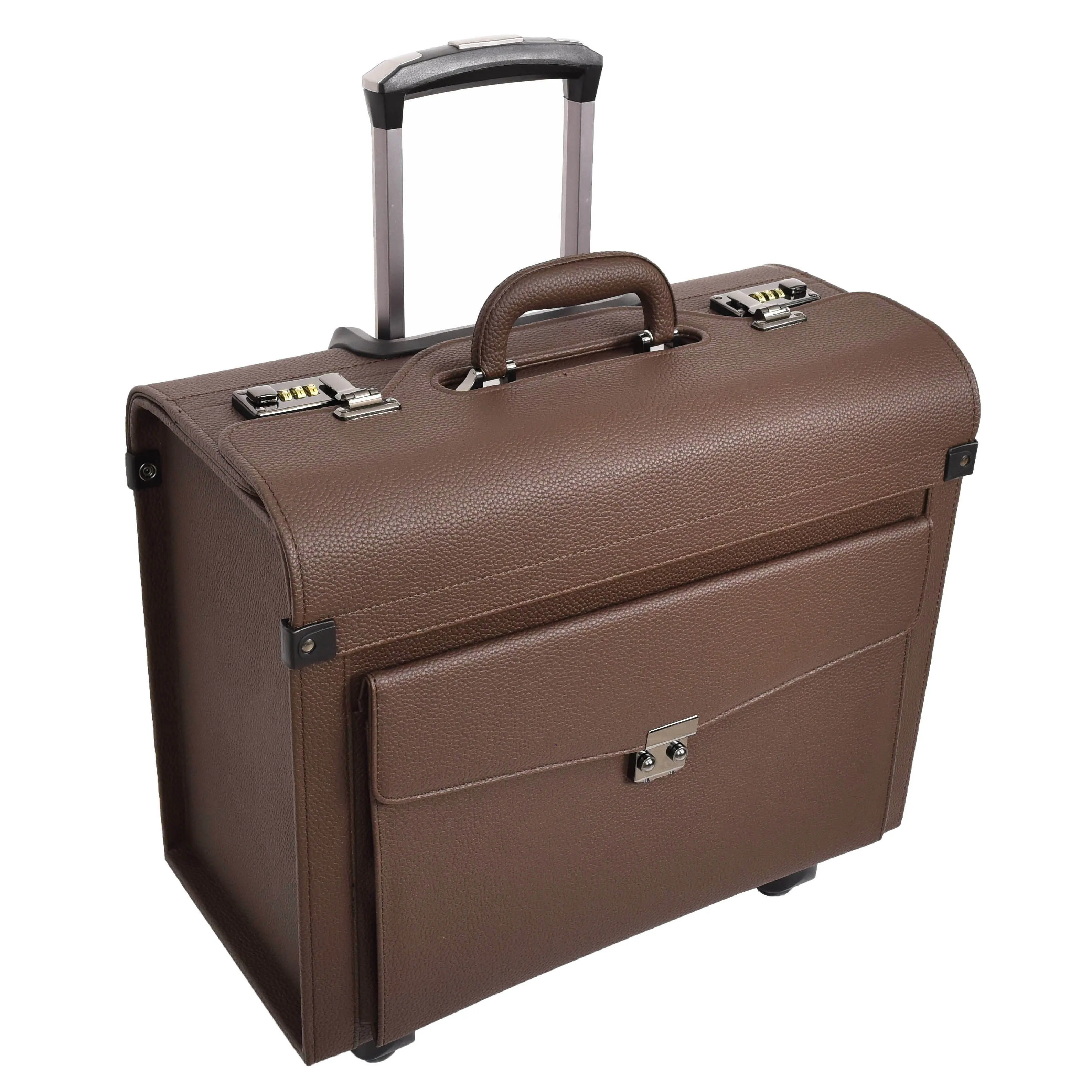 Four Wheel Pilot Case Faux Leather Cabin Bag Commander Brown