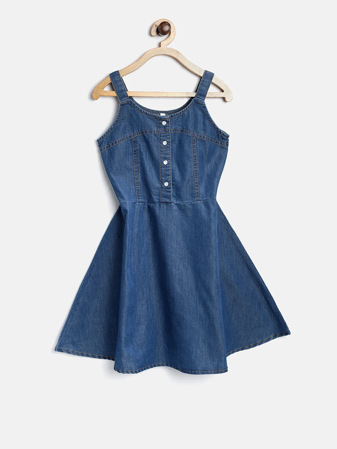 Gilr's  Denim And Multi Color Stripe Dress - StyleStone Kid