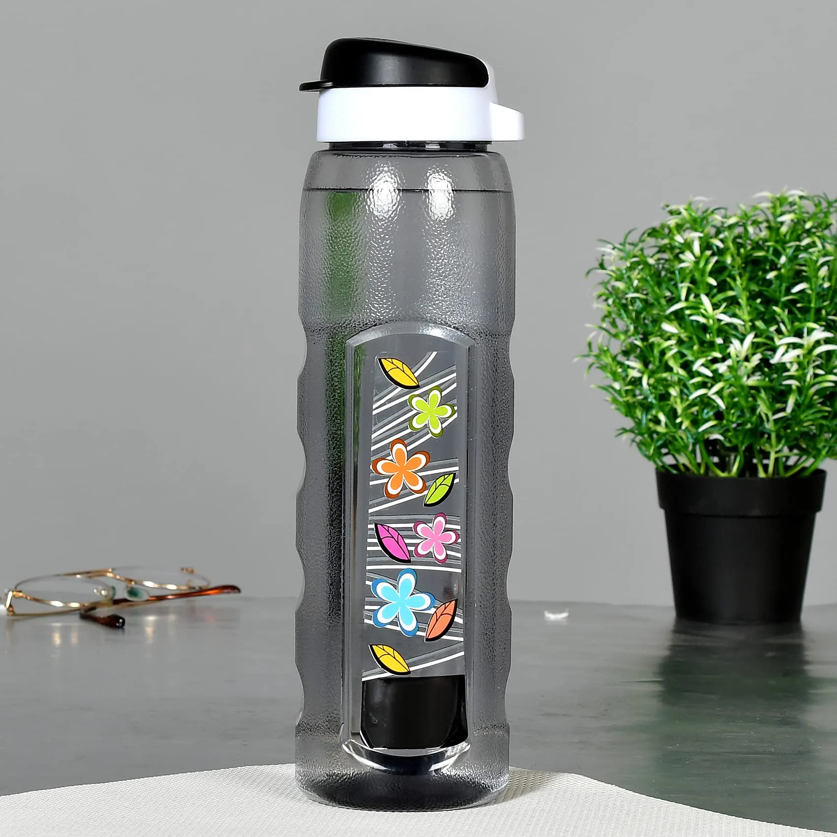 Heart Home Plastic Water Bottle With Sipper- 1 Litre, Pack of 6 (Black)