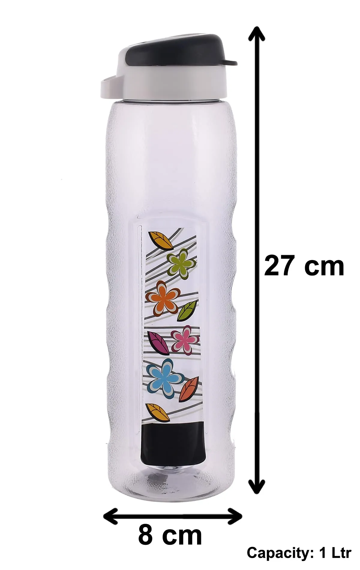 Heart Home Plastic Water Bottle With Sipper- 1 Litre, Pack of 6 (Black)