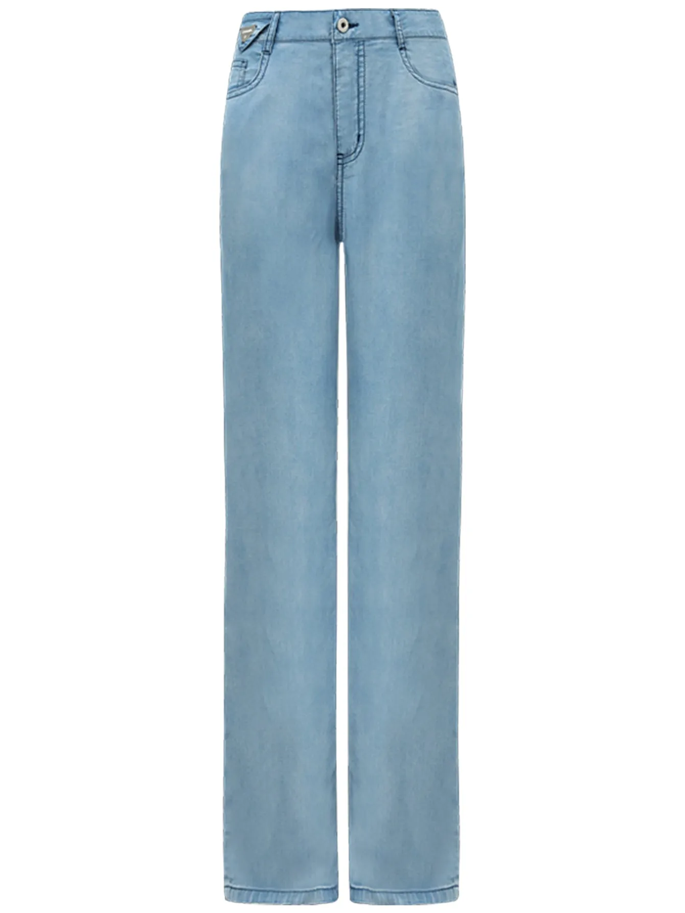 High Waist Draped Straight Leg Blue Jeans