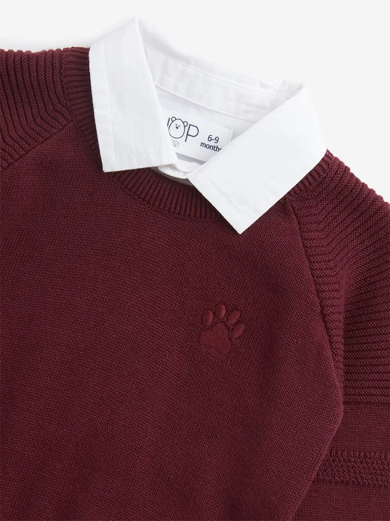 HOP Baby Maroon Cotton Sweater