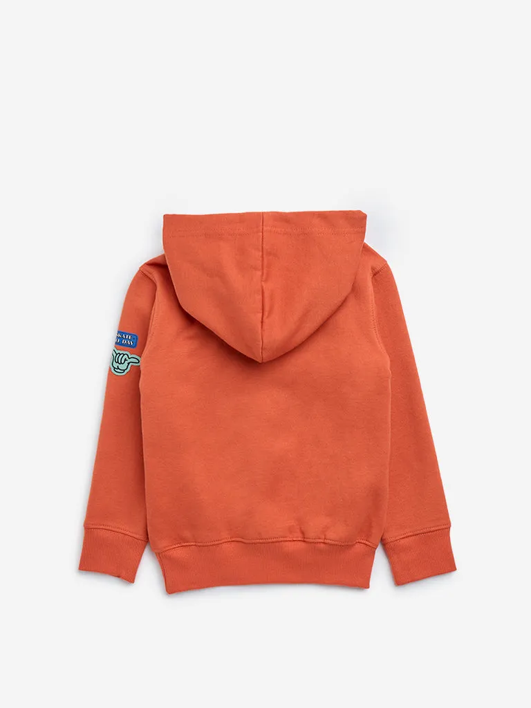 HOP Kids Orange Text Printed Sweatshirt