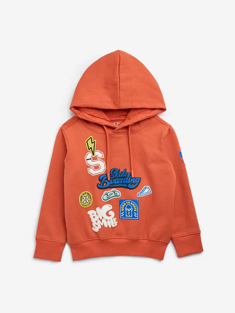 HOP Kids Orange Text Printed Sweatshirt