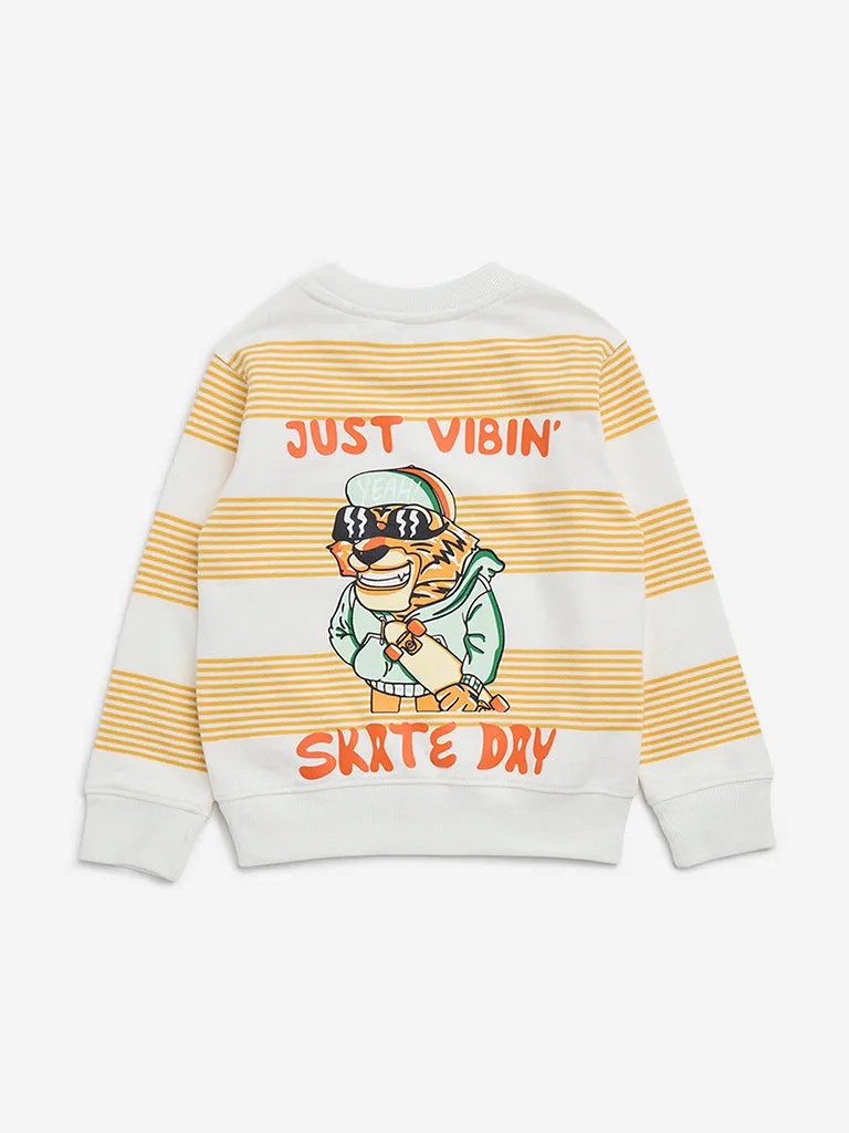 HOP Kids Yellow Stripe Printed Cotton Sweatshirt