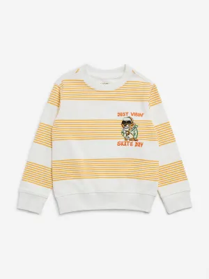 HOP Kids Yellow Stripe Printed Cotton Sweatshirt