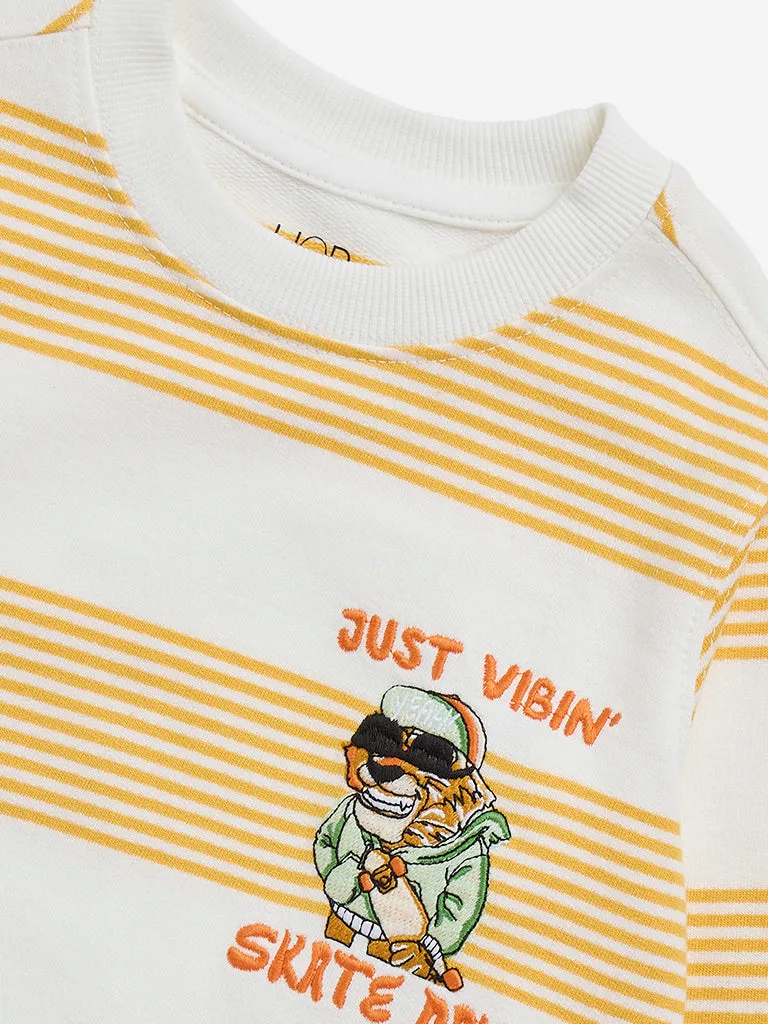 HOP Kids Yellow Stripe Printed Cotton Sweatshirt