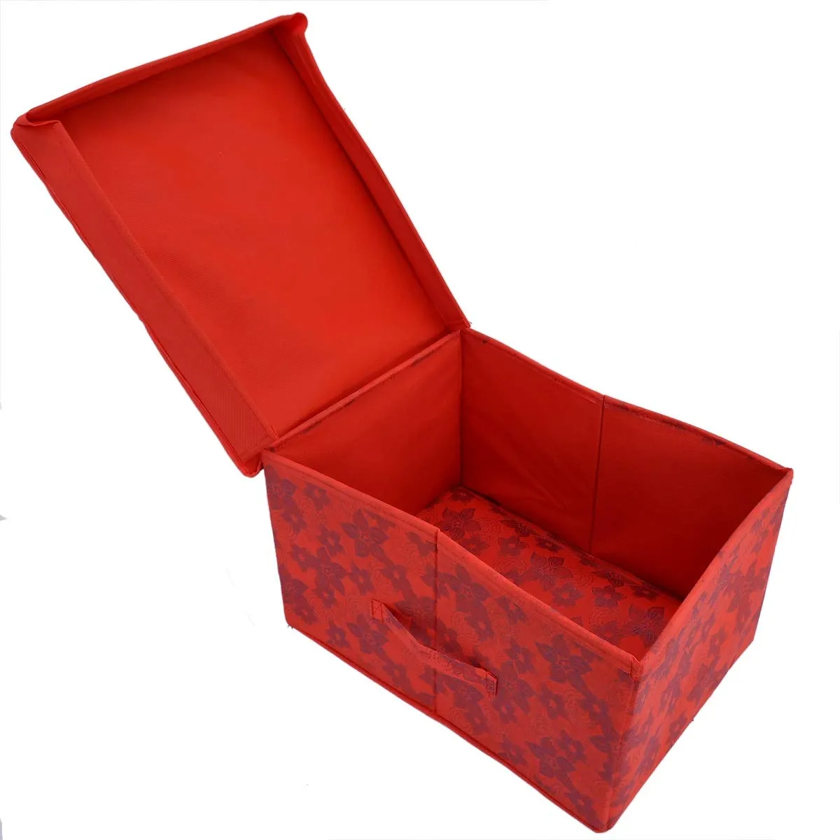 Kuber Industries Metallic Print Non Woven 2 Pieces Fabric Foldable Saree Cover Foldable Large Size Cloth Storage Box Toy, Books Wardrobe Organiser Box with Lid, Extra Large (Red)