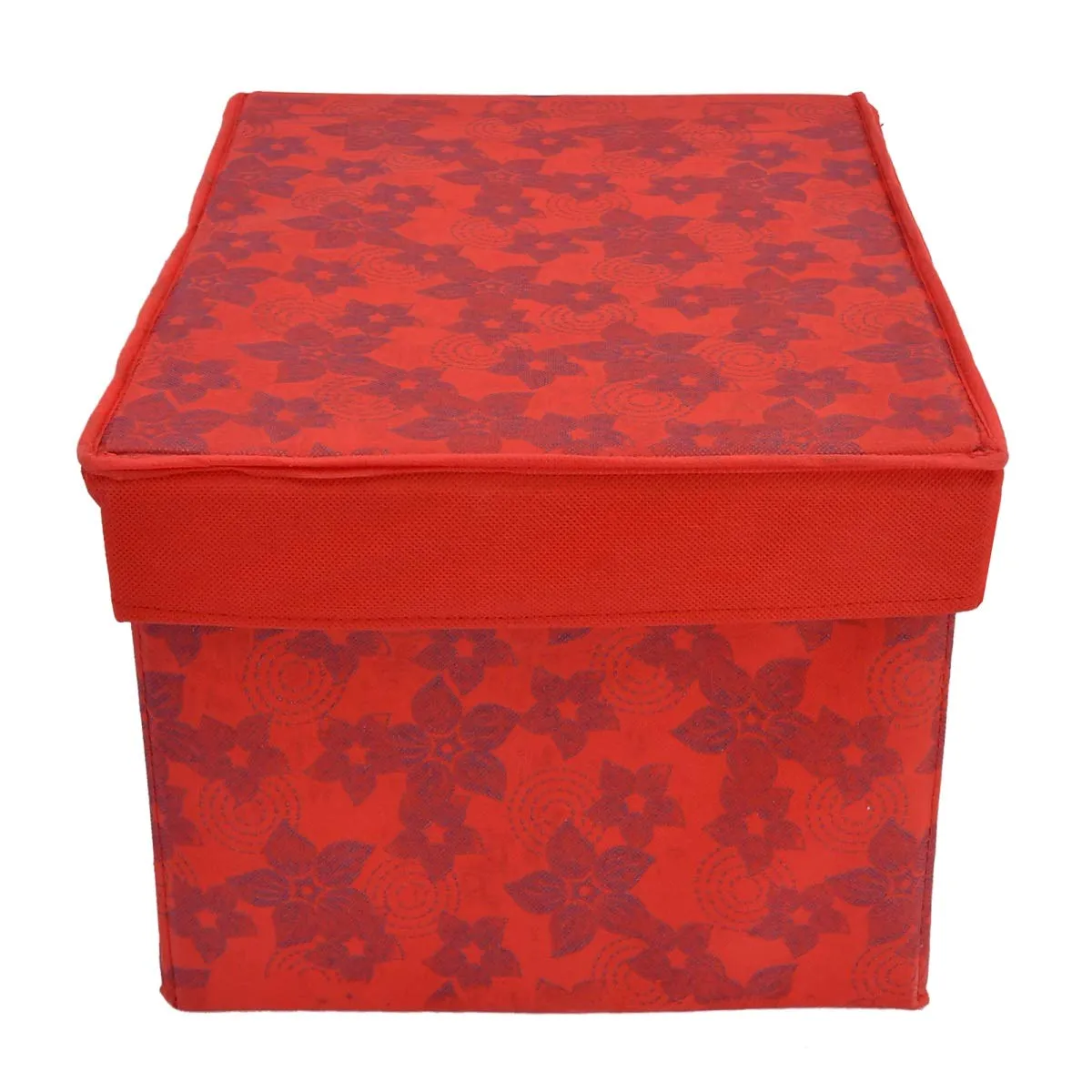 Kuber Industries Metallic Print Non Woven 2 Pieces Fabric Foldable Saree Cover Foldable Large Size Cloth Storage Box Toy, Books Wardrobe Organiser Box with Lid, Extra Large (Red)