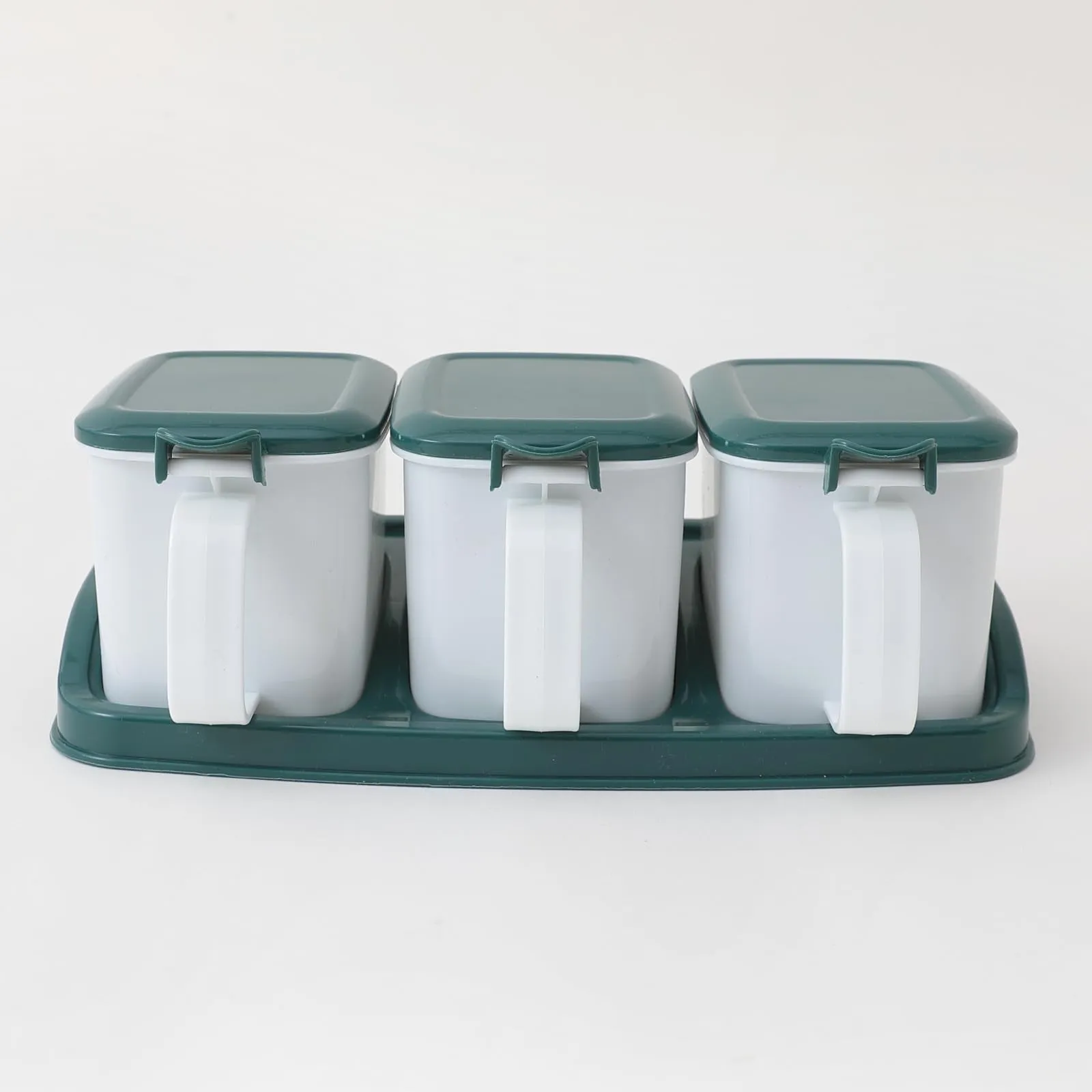 Kuber Industries Storage Jar | Kitchen Spice Organizer | 3 Compartment Spice Box | Masala Dani for Countertop | Kitchen Slabs Organizer | Multipurpose Containers | 909-1DG | Dark Green