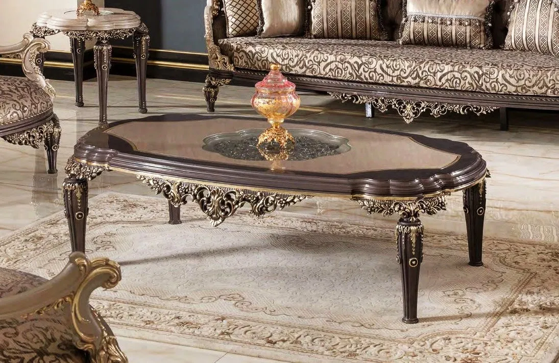 Luxury Design Traditional Dark Carving Sofa Set