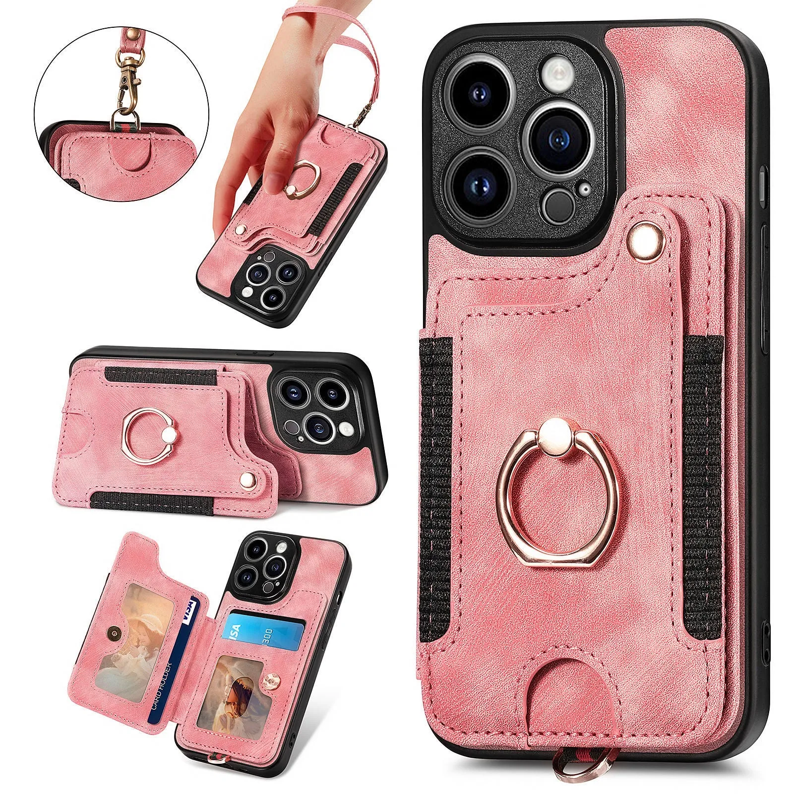 Magnetic Flip Leather Phone Case With Wallet Multi Card Slot Ring Holder For iPhone