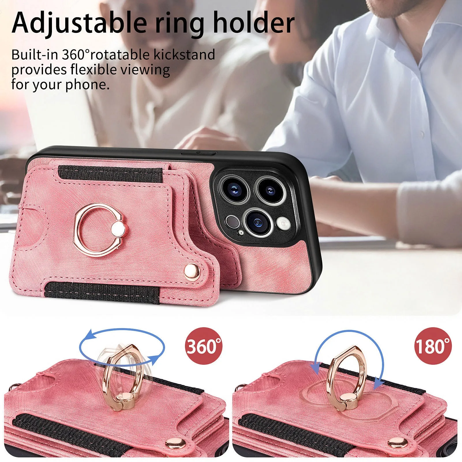 Magnetic Flip Leather Phone Case With Wallet Multi Card Slot Ring Holder For iPhone