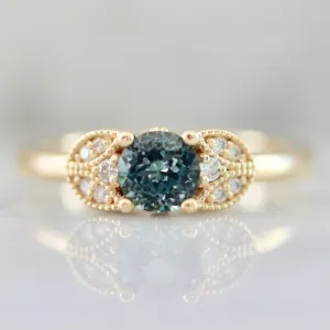 Marchioness Teal Round Brilliant Cut Sapphire Ring