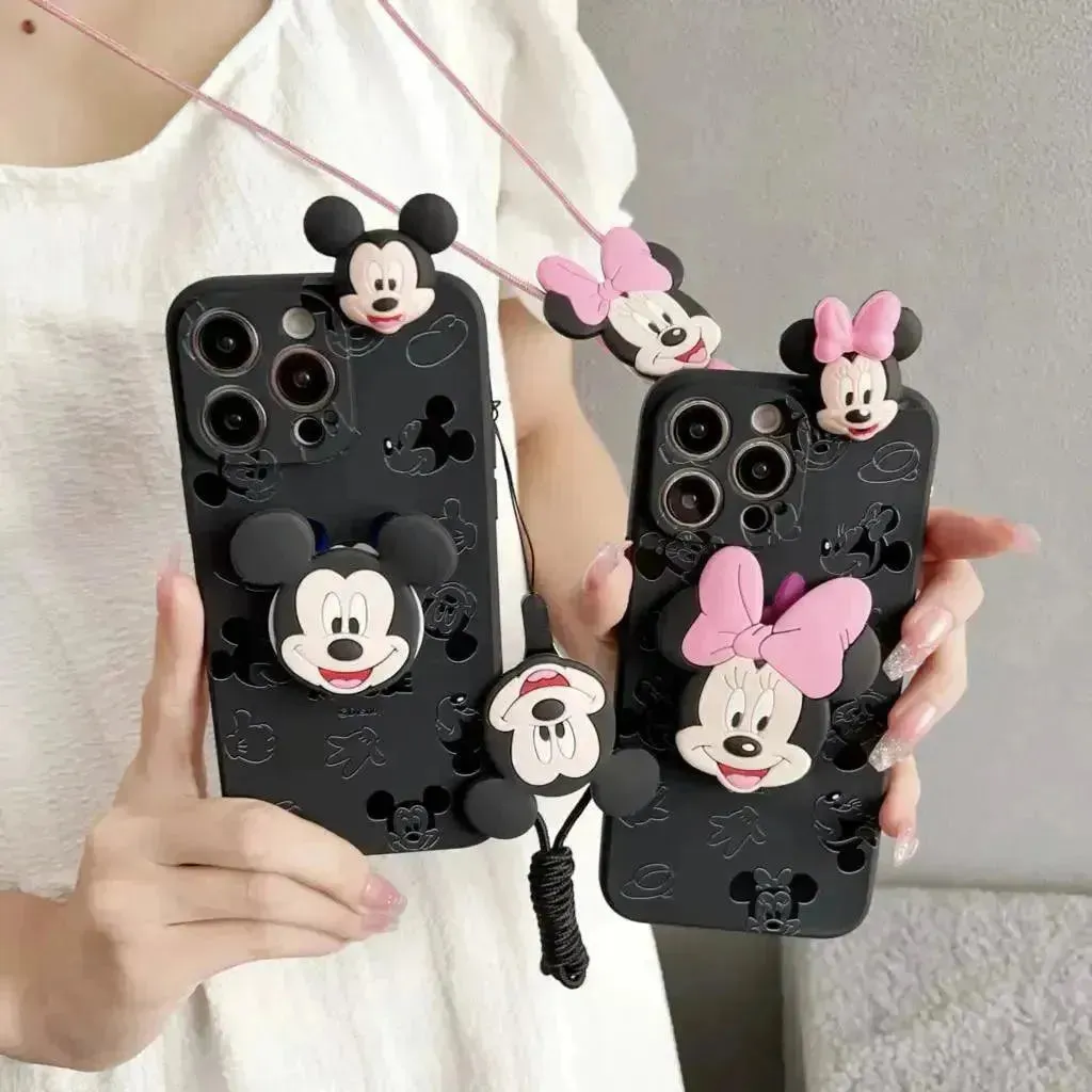 Mickey Minnie Casual Phone Case with Strap (For iPhones)