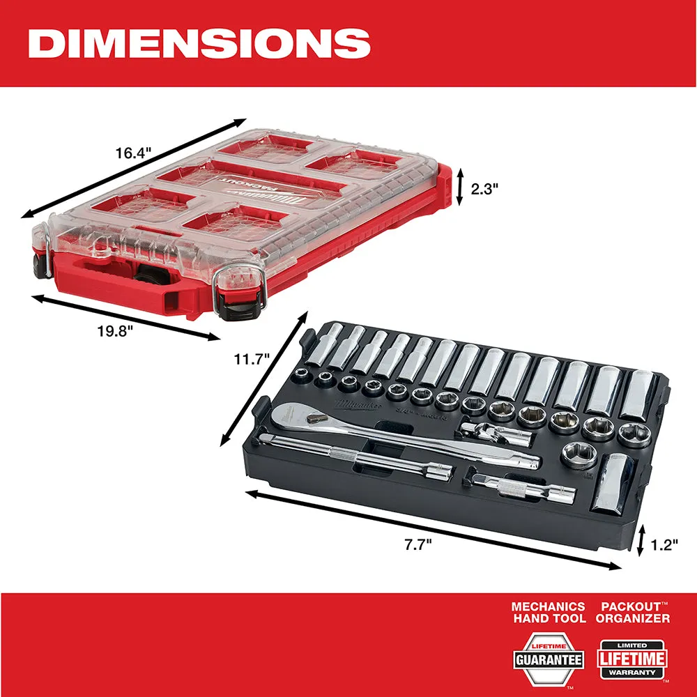 Milwaukee 48-22-9482 3/8” Ratchet Metric Socket Set w/ PACKOUT Case - 32pc