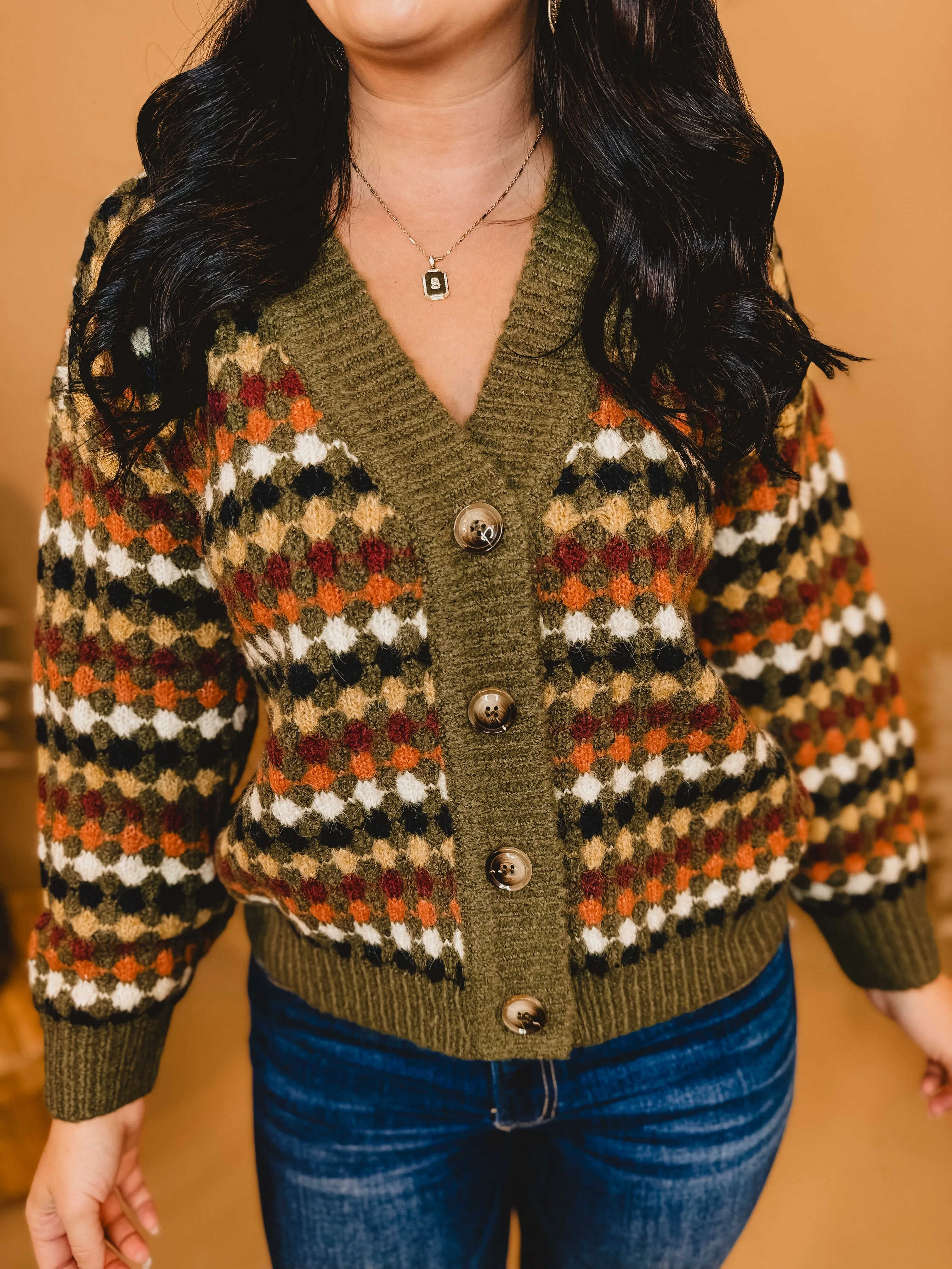 Multi Colored Boyfriend Knit Sweater - Olive Multi