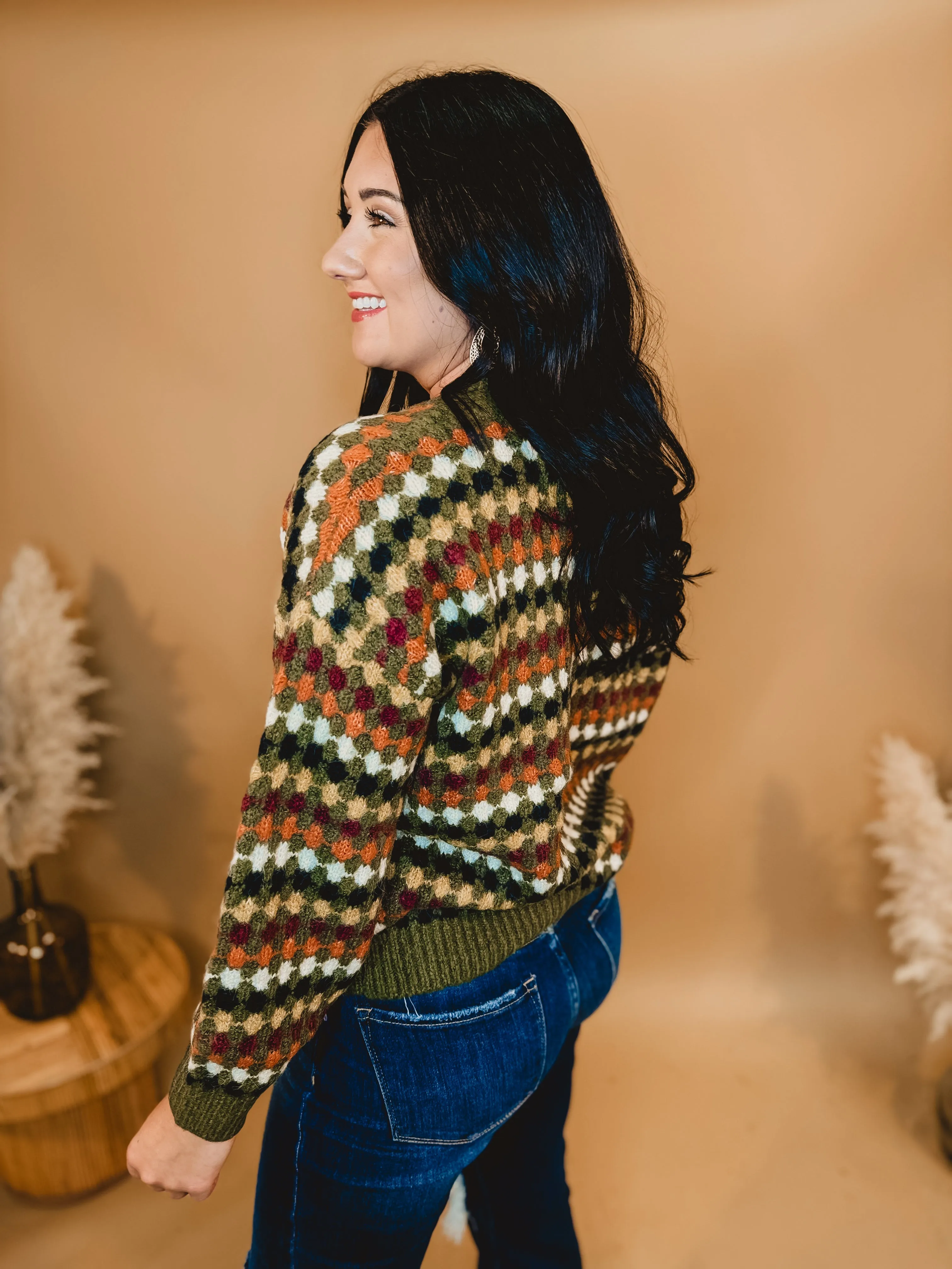 Multi Colored Boyfriend Knit Sweater - Olive Multi