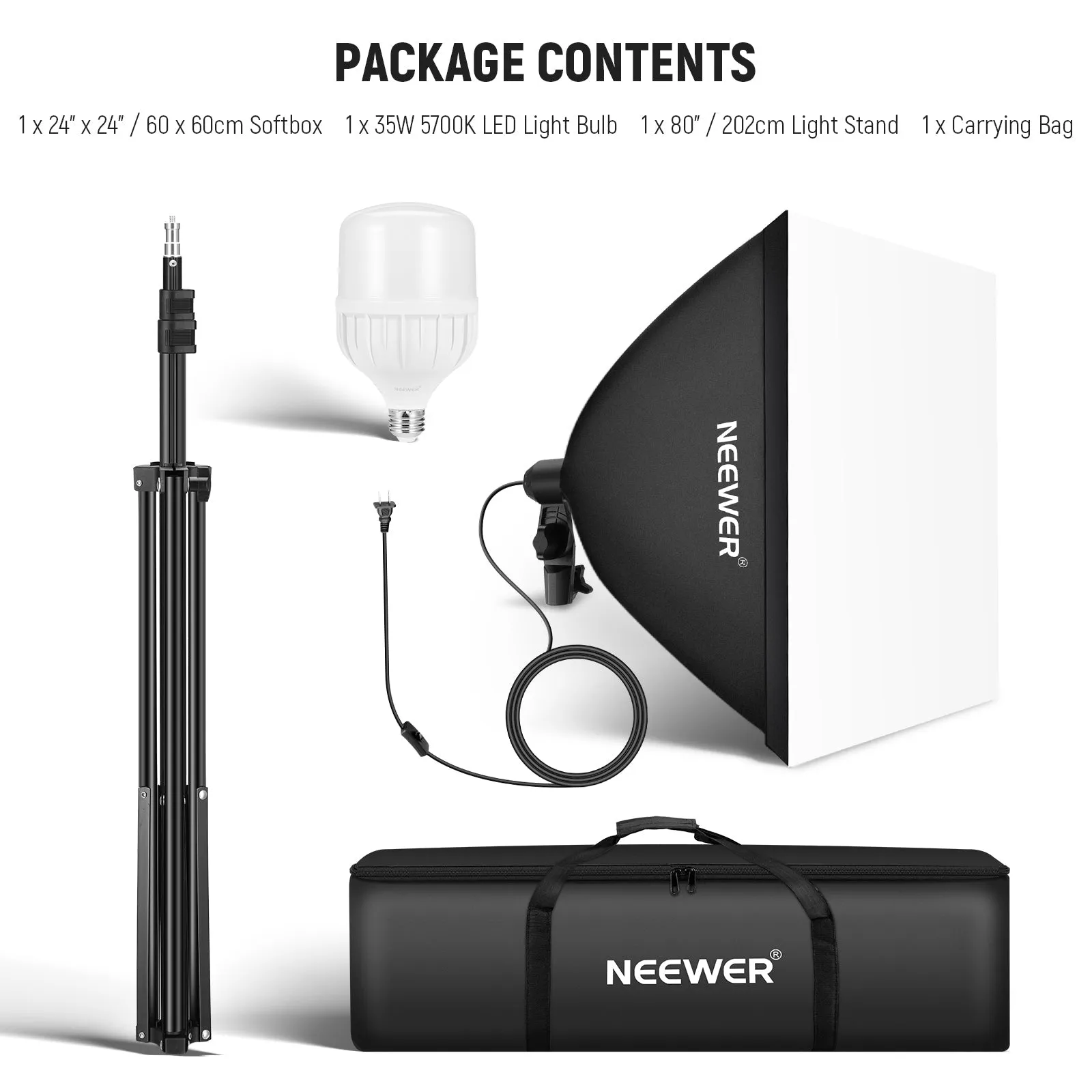 NEEWER NK300 24x24"/60x60cm 350W Equivalent Softbox Lighting Kit