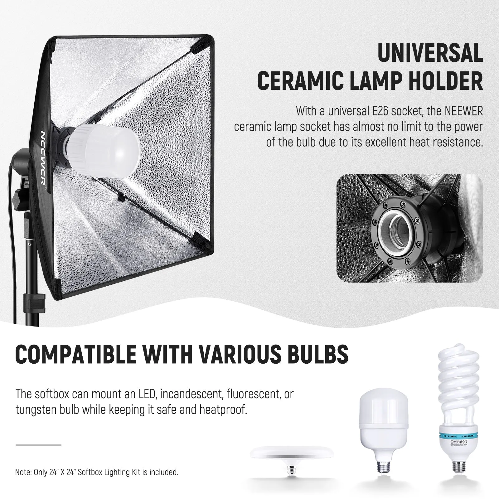 NEEWER NK300 24x24"/60x60cm 350W Equivalent Softbox Lighting Kit