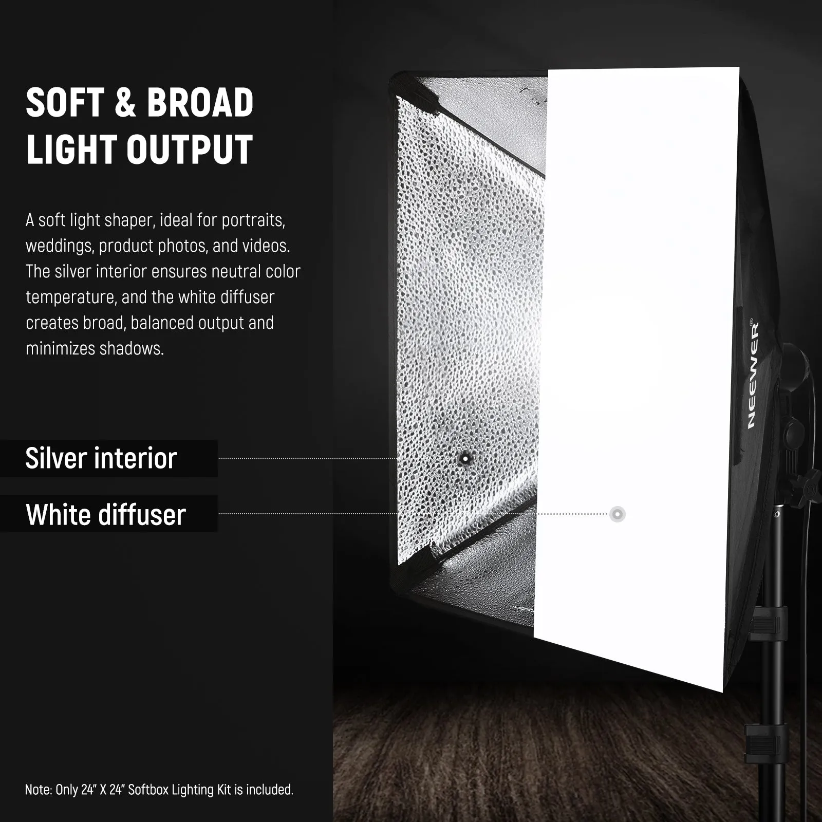 NEEWER NK300 24x24"/60x60cm 350W Equivalent Softbox Lighting Kit