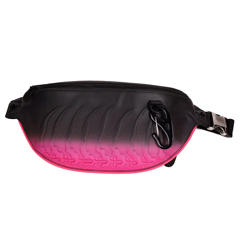 NEW $1260 ALEXANDER MCQUEEN Black Fuchsia Leather RIB CAGE Harness Belt BUM BAG