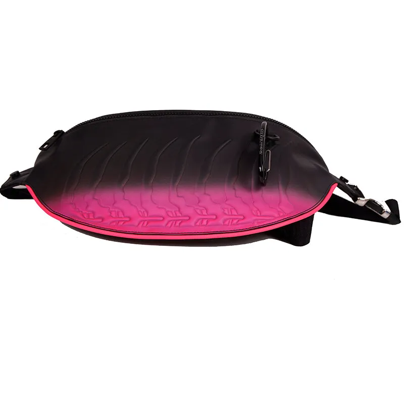 NEW $1260 ALEXANDER MCQUEEN Black Fuchsia Leather RIB CAGE Harness Belt BUM BAG