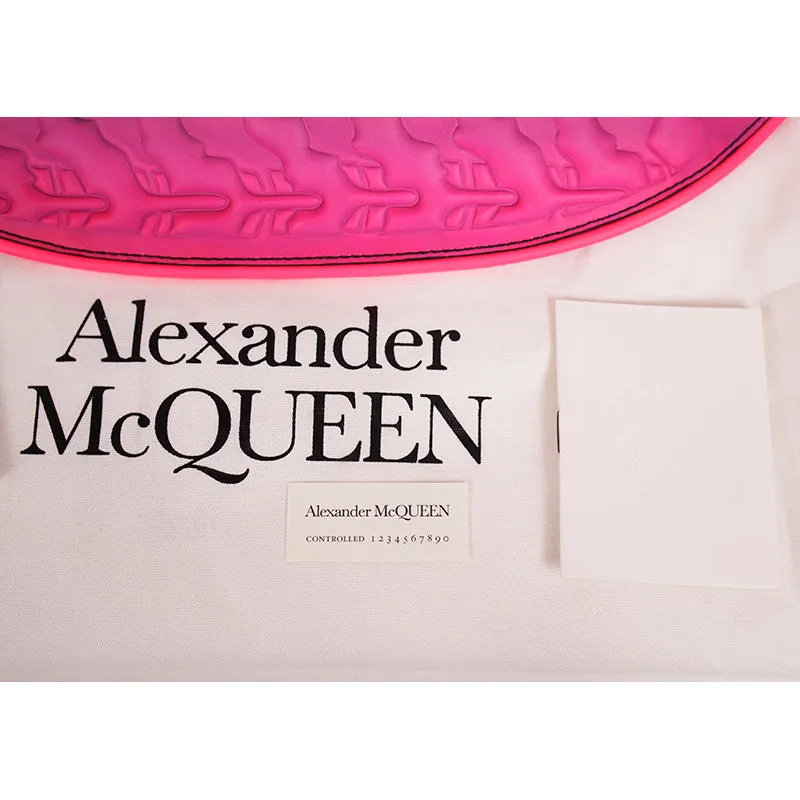 NEW $1260 ALEXANDER MCQUEEN Black Fuchsia Leather RIB CAGE Harness Belt BUM BAG