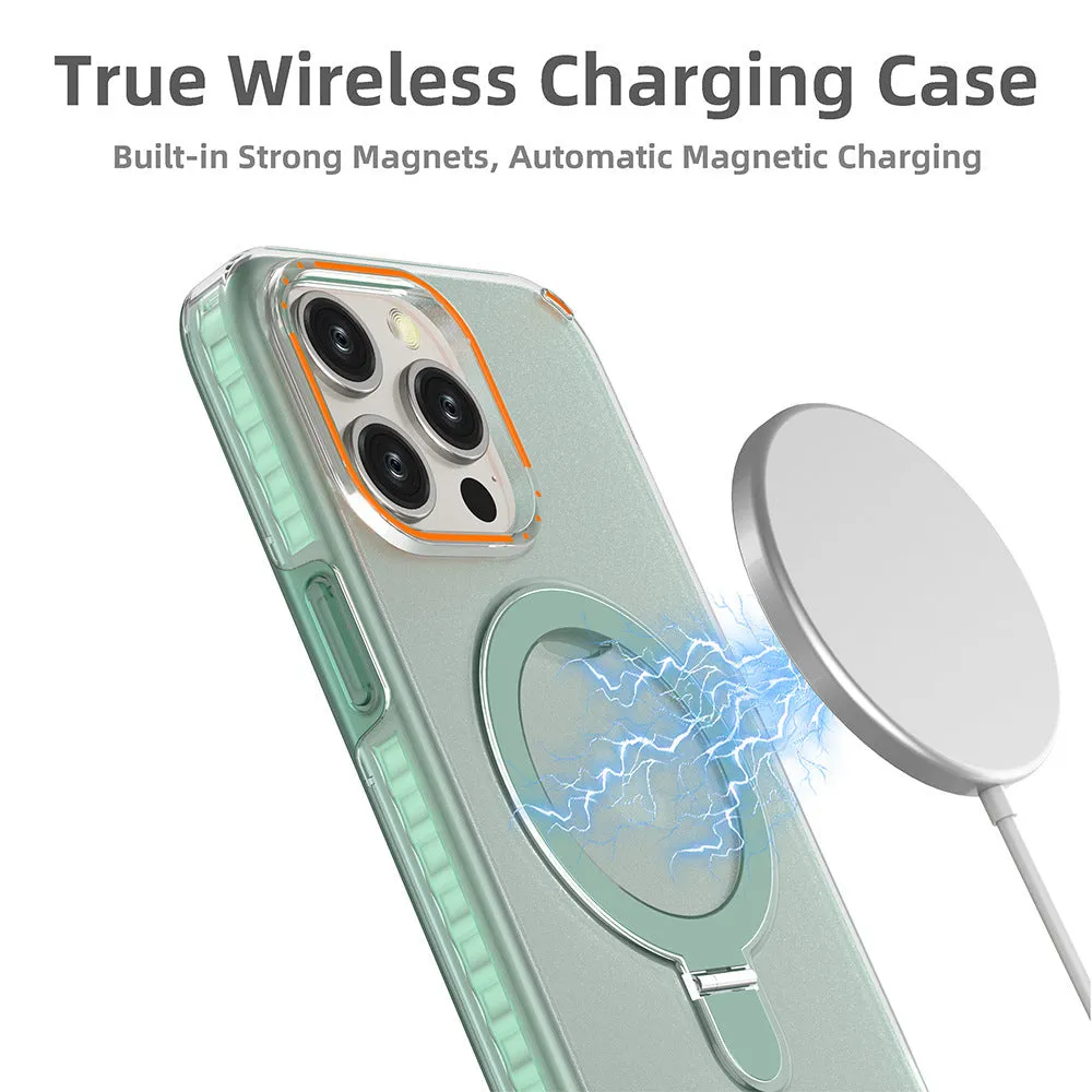 New Magesafe Magnetic Semi Transparent Wireless Charge Case For iPhone Colored Magnetic Bracket Phone Case With Holder Stand and Camera Lens Cover