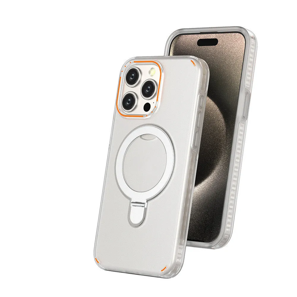 New Magesafe Magnetic Semi Transparent Wireless Charge Case For iPhone Colored Magnetic Bracket Phone Case With Holder Stand and Camera Lens Cover